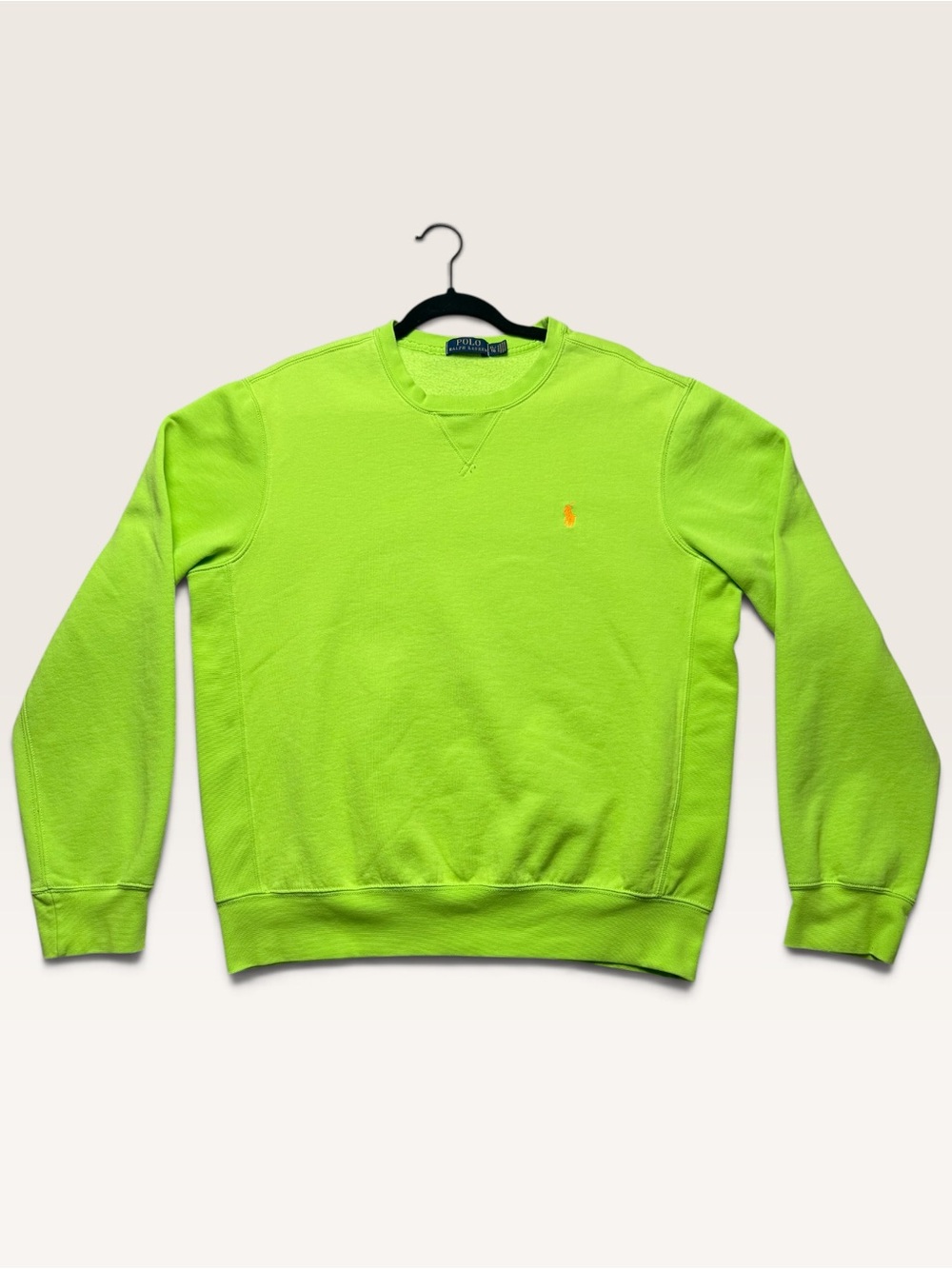 Polo Ralph Lauren Neon Lime Green Orange Pony Fleece Crewneck Sweatshirt XL
